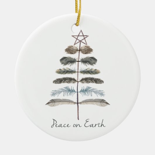 moderne Vintage Winterfederbaum Keramikornament (Vorne)