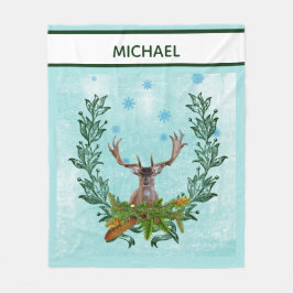 Moderne Vintage Winterschneeflocken Hirschen Fleecedecke