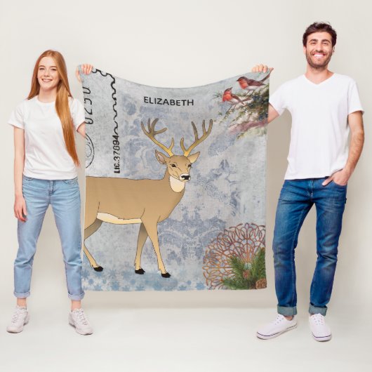 Moderne Vintage Wintertaubenschneeflocken Fleecedecke (Beispiel)