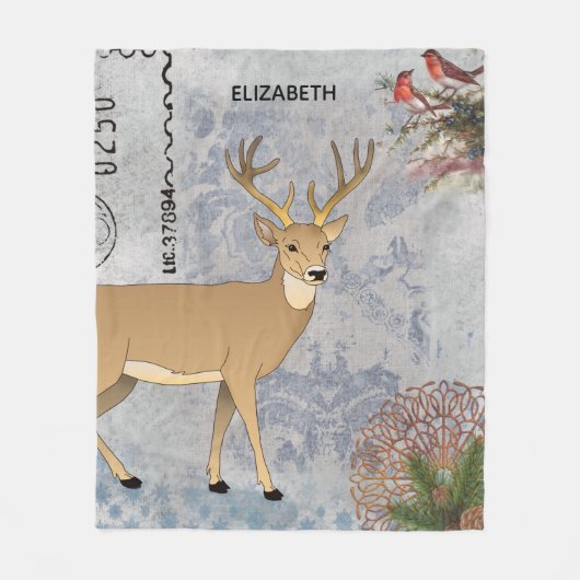 Moderne Vintage Wintertaubenschneeflocken Fleecedecke (Vorderseite)