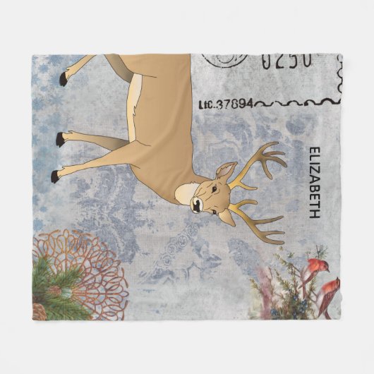 Moderne Vintage Wintertaubenschneeflocken Fleecedecke (Vorderseite (Horizontal))