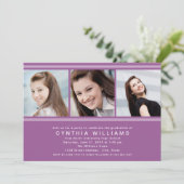 Moderne Violet Foto Collage Graduation Party Einladung (Stehend Vorderseite)