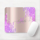 Moderne Violet Glitzer Tropfen Rose Gold Monogram Mousepad (Mit Mouse)