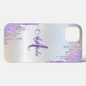 Moderne Violet-Glitzer-Tropfen, Silber, Monogramm Case-Mate iPhone Hülle (Rückseite (Horizontal))