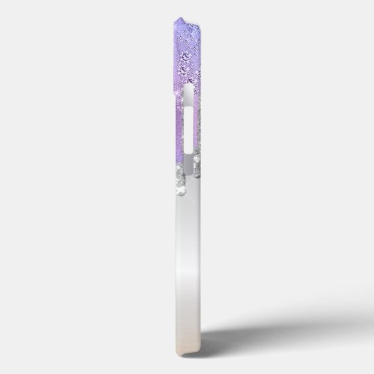 Moderne Violet-Glitzer-Tropfen, Silber, Monogramm Case-Mate iPhone Hülle (Rückseite / Links)