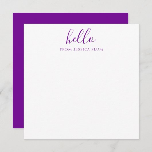 Moderne Violet Lila Hello Correspondence Mitteilungskarte (Vorne/Hinten)