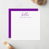 Moderne Violet Lila Hello Correspondence Mitteilungskarte (Vorderseite/Rückseite Beispiel)