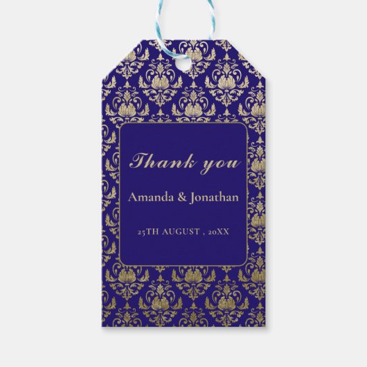 Moderne Violet-Lila- und Gold-Muster-Hochzeit Geschenkanhänger (Vorderseite)