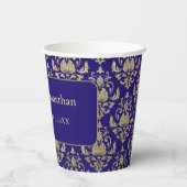 Moderne Violet-Lila- und Gold-Muster-Hochzeit Pappbecher (Rückseite)