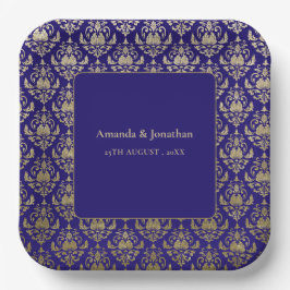 Moderne Violet-Lila- und Gold-Muster-Hochzeit Pappteller