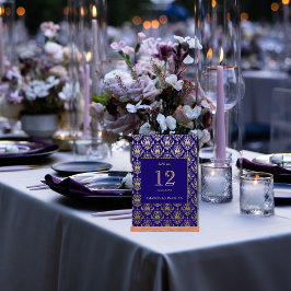 Moderne Violet-Lila- und Gold-Muster-Hochzeit Tischnummer