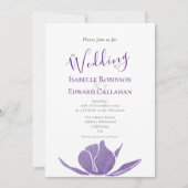 Moderne Violet Wasserfarbene Lotus Flora Hochzeit Einladung (Vorderseite)