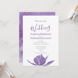 Moderne Violet Wasserfarbene Lotus Flora Hochzeit Einladung