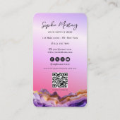 Moderne violette Achat-Goldmarmor- & QR-Code-Logo Visitenkarte (Rückseite)