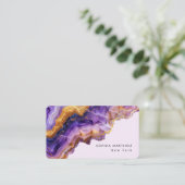 Moderne violette Achat-Goldmarmor & QR-Code-Logo Visitenkarte (Stehend Vorderseite)