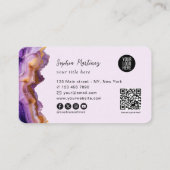 Moderne violette Achat-Goldmarmor & QR-Code-Logo Visitenkarte (Rückseite)