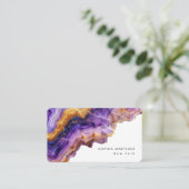 Moderne violette Achat-Goldmarmor- & QR-Code-Logo Visitenkarte (Stehend Vorderseite)