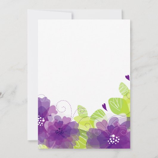 Moderne violette Blumen, Blumenstempel mit Typogra Einladung (Rückseite)