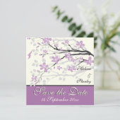 Moderne violette Blumen Hochzeit Save the Date (Stehend Vorderseite)