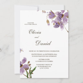 Moderne, violette Blumen zum Hochzeitsempfang Einladung