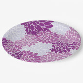 Moderne violette Blumenmuster Pappteller (Schrägansicht)