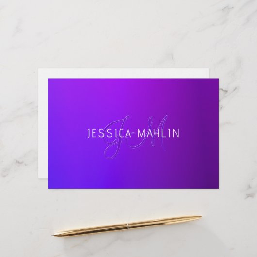 Moderne violette Farbverlauf-Name & Monogramm Briefpapier (Vorderseite/Rückseite Beispiel)