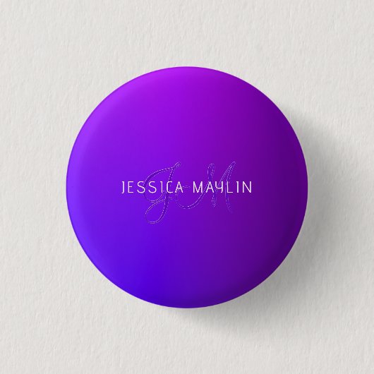 Moderne violette Farbverlauf-Name & Monogramm Button (Vorderseite)