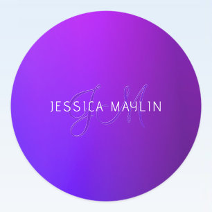 Moderne violette Farbverlauf-Name & Monogramm Runder Aufkleber