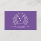 Moderne violette florale Wappen-Monogramm Visitenkarte (Vorderseite)