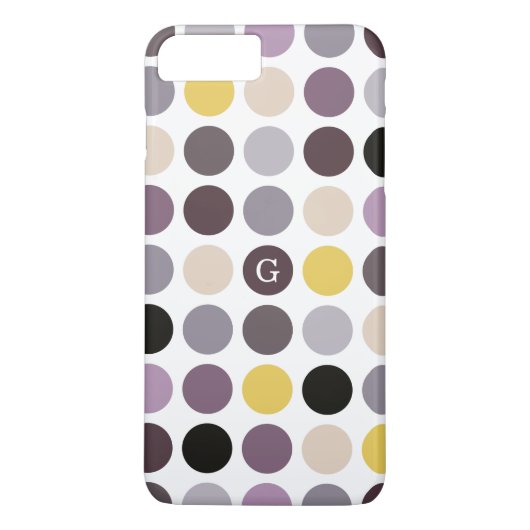 Moderne violette gelbe Punkte-Muster-Monogramm Case-Mate iPhone Hülle (Rückseite)