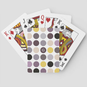 Moderne violette gelbe Punkte-Muster-Monogramm Spielkarten