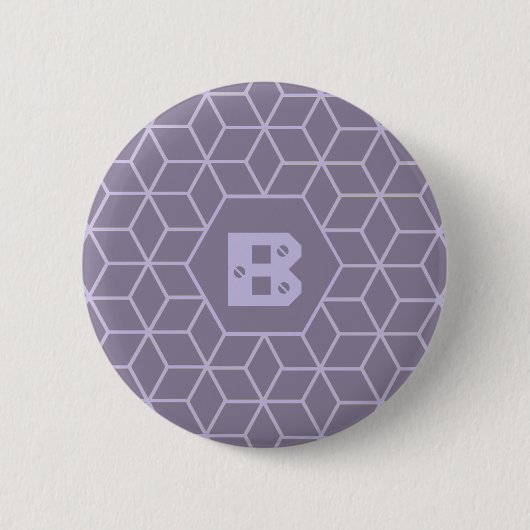 Moderne violette geometrische Würfelmuster-Monogra Button (Vorderseite)