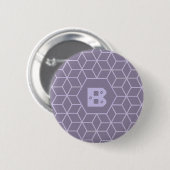 Moderne violette geometrische Würfelmuster-Monogra Button (Vorne & Hinten)