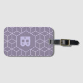 Moderne violette geometrische Würfelmuster-Monogra Gepäckanhänger (Vorderseite (Horizontal))