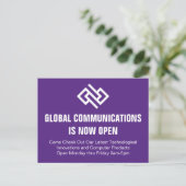 Moderne violette Geschäftseröffnungs-Werbung Postkarte (Stehend Vorderseite)