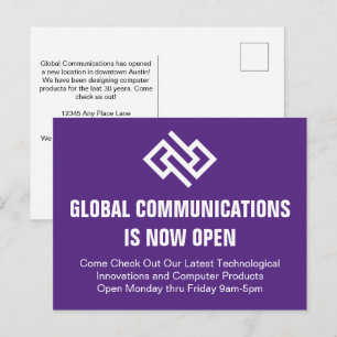 Moderne violette Geschäftseröffnungs-Werbung Postkarte
