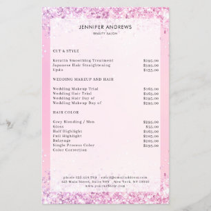 Moderne violette Glitter Purple Salon-Preisliste Flyer