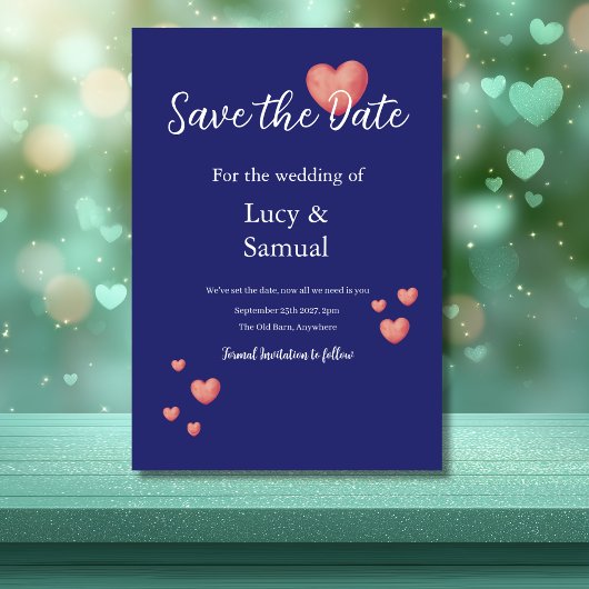 Moderne violette Herz-Save-the-Date-Karte Save The Date
