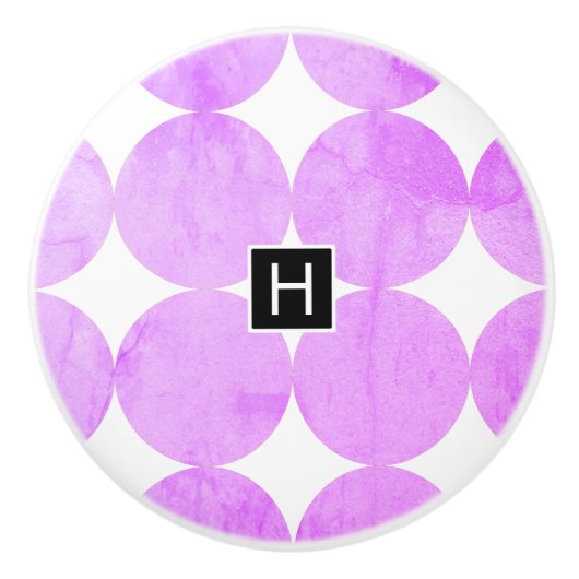 Moderne violette Kreise | Monogramm Keramikknauf (Vorderseite)