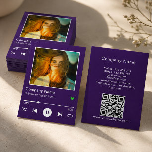 Moderne violette QR-Code-Musikplayer-Song-Foto Visitenkarte