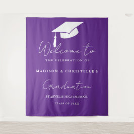 Moderne violette Schrift Zwilling Abschlussparty W Wandteppich