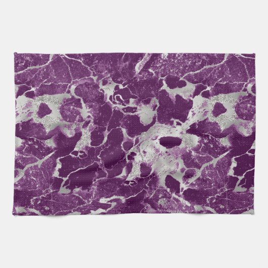 Moderne violette und silberne Marmoroptik Geschirrtuch (Horizontal)