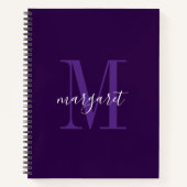 Moderne violette und weiße Monogramm-Name Spiralbl Notizblock (Vorderseite)