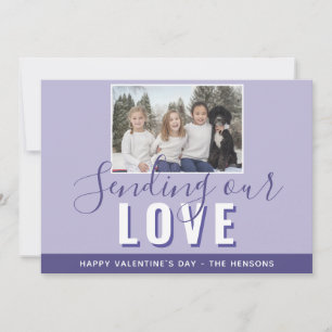 Moderne violette Valentinstag-Schriftfamilienfoto Feiertagskarte