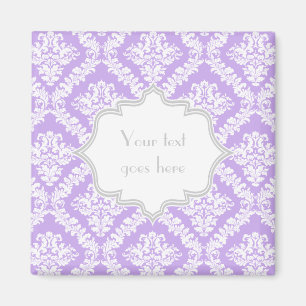 Moderne violette, weiße Damast-Muster-Monogramm Magnet