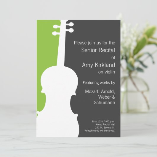 Moderne Violine / Viola Einladung - Grün (Stehend Vorderseite)
