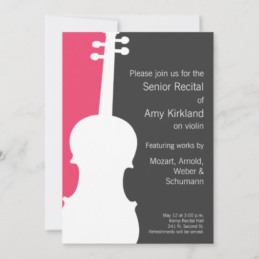 Moderne Violine / Viola Einladung - Rosa (Vorderseite)