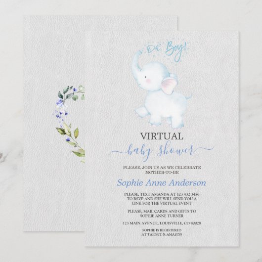 Moderne virtuelle Babydusche per Mail Einladung (Vorne/Hinten)