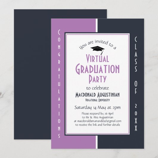 Moderne virtuelle Graduierungspartei Einladung (Vorne/Hinten)