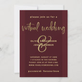 Moderne virtuelle Hochzeit | Burgund und Gold Einladung (Vorderseite)